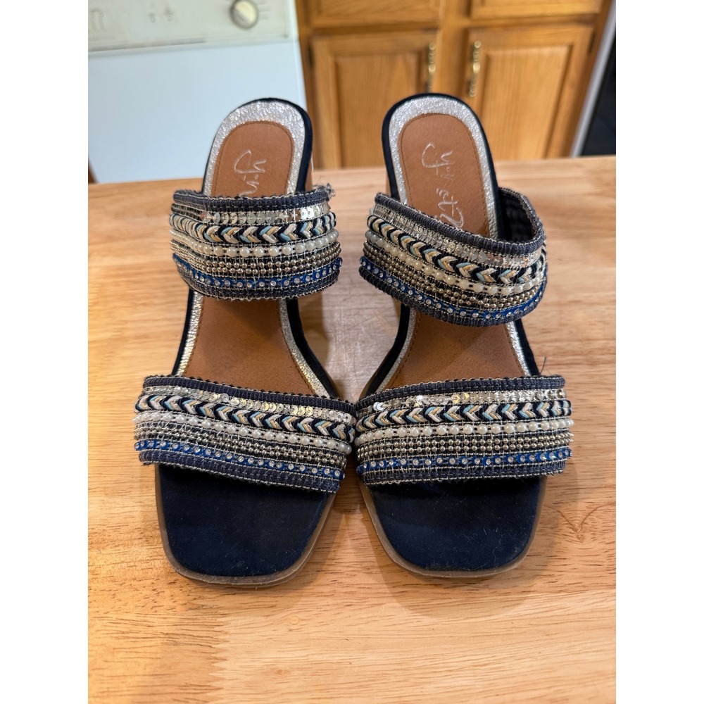 Y-Not? Beaded Mule Heels Size 8 Boho Chunky Heel Sandals - Picture 7 of 8